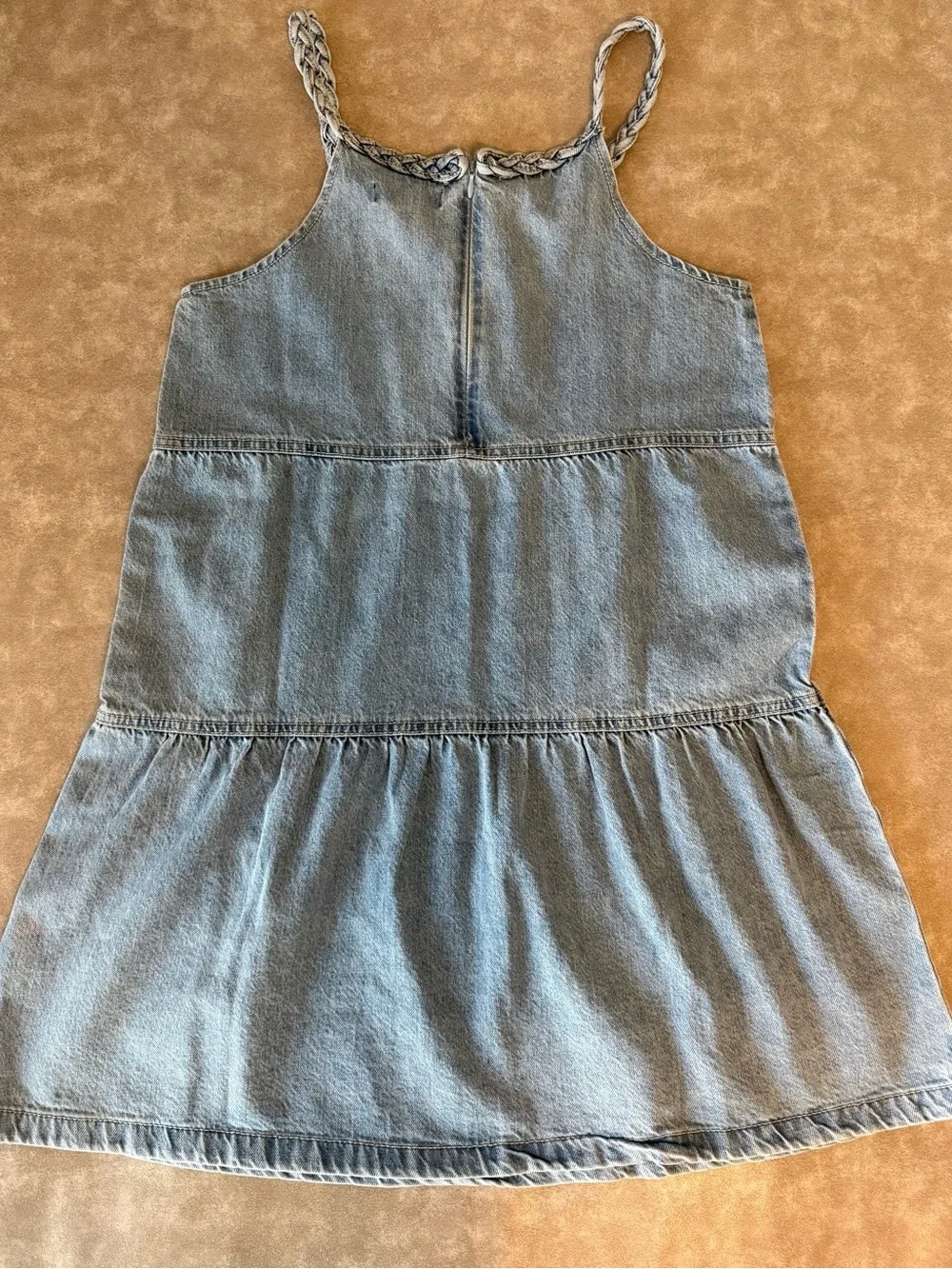 Joe’s Jeans Girls 12/14 Denim Tiered Dress Braided Straps Bleach Wash NWT